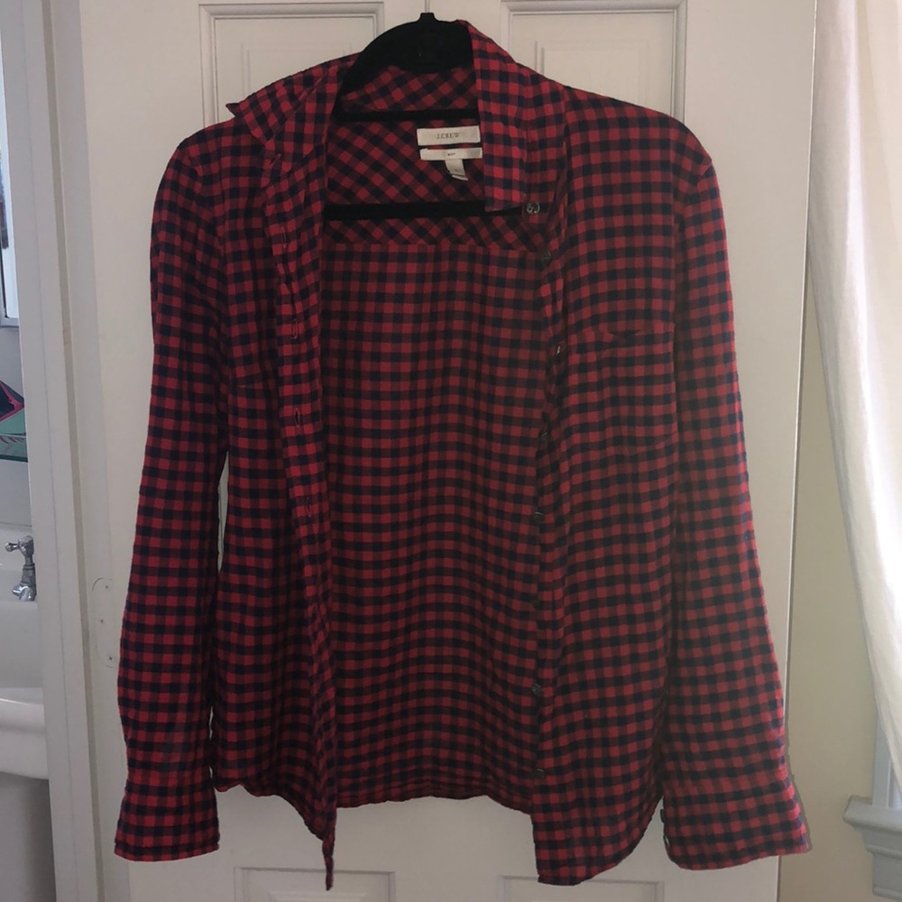J. Crew red navy boy shit button down